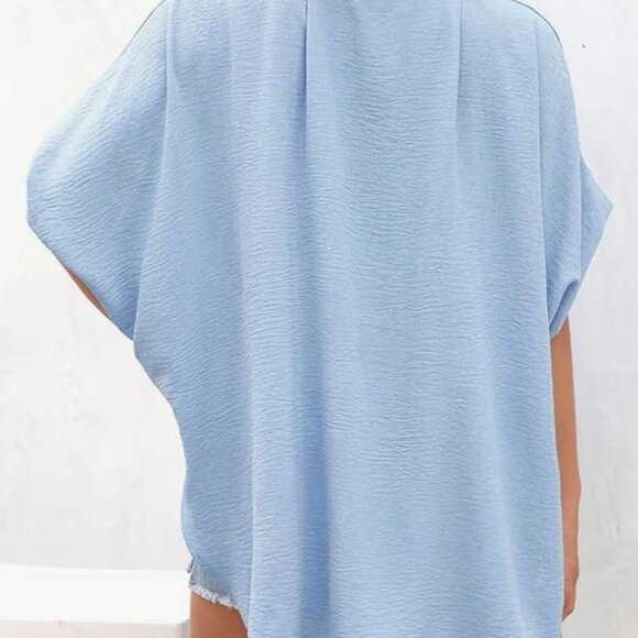 Large Button Short Sleeve Orange Blouse - Picture 3 of 4